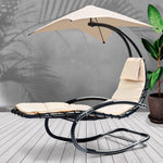 Gardeon Outdoor Rocking Armchair with Shade - Black & Beige
