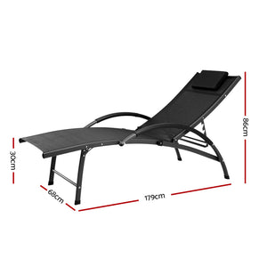 Gardeon Outdoor Sun Lounge Beach Chair Folding Recliner Garden Patio Furniture Black