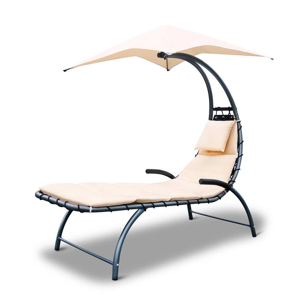 Gardeon Outdoor Lounge Chair with Shade - Beige