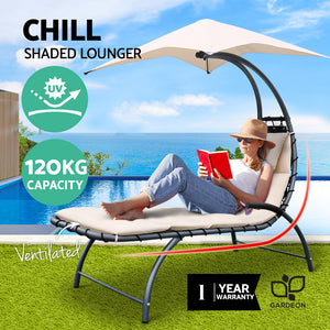 Gardeon Outdoor Lounge Chair with Shade - Beige