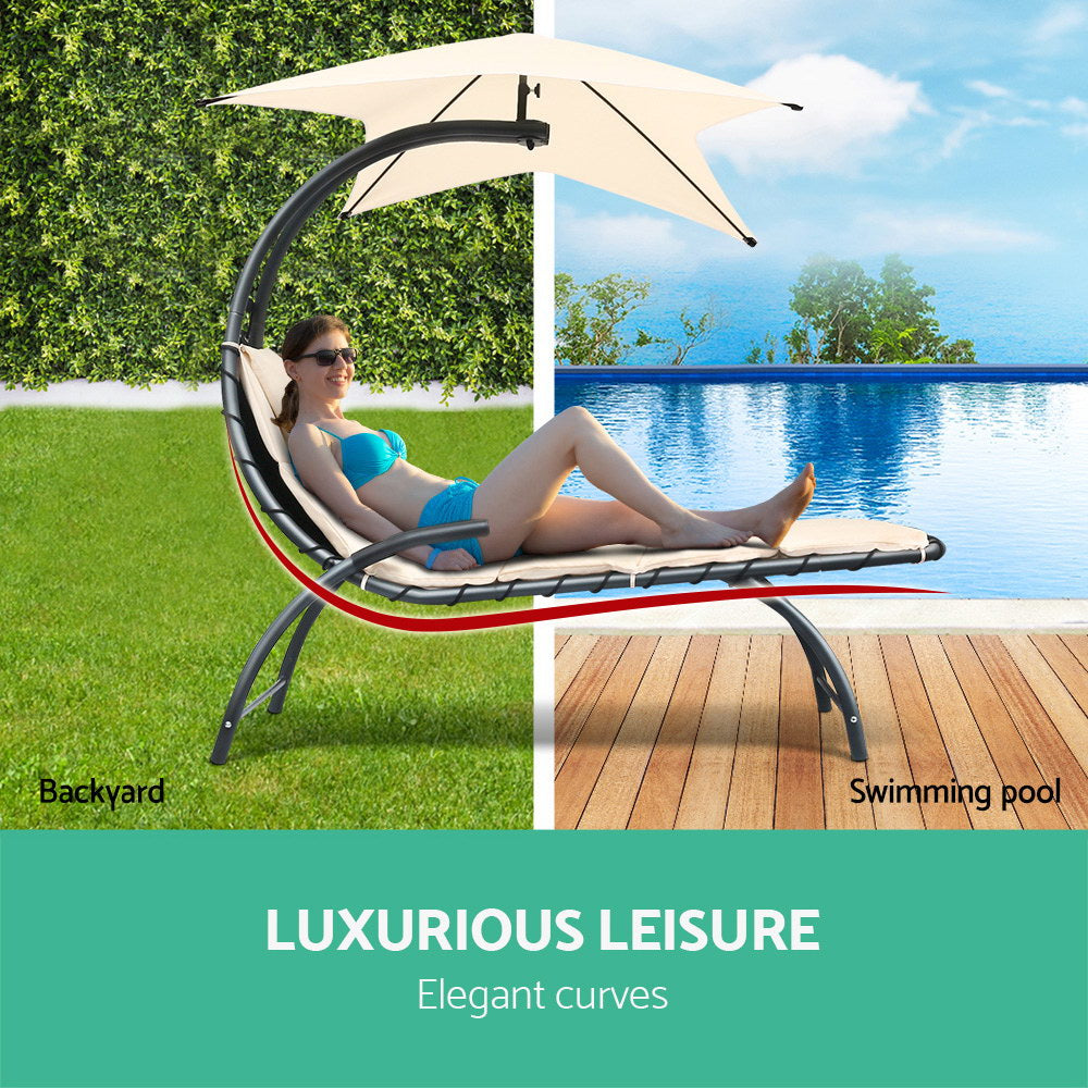 Gardeon Outdoor Lounge Chair with Shade - Beige