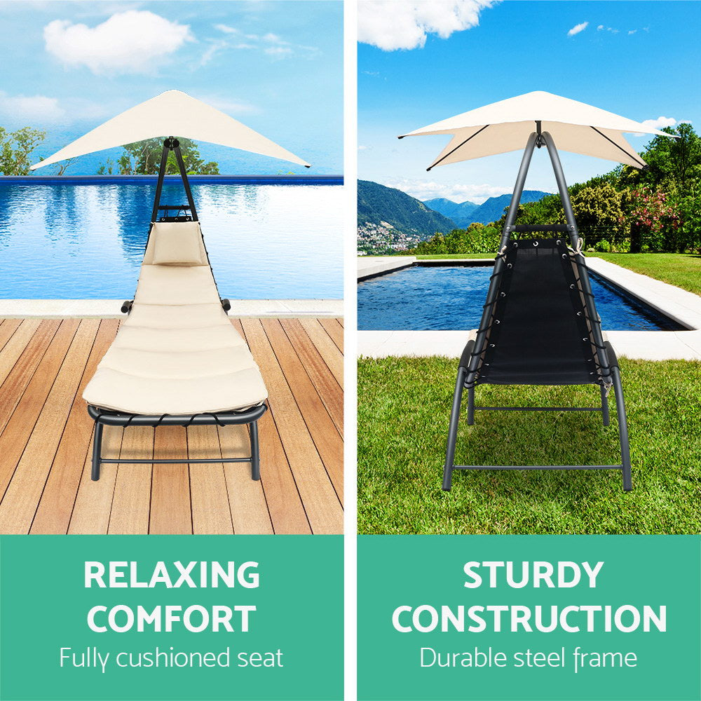Gardeon Outdoor Lounge Chair with Shade - Beige