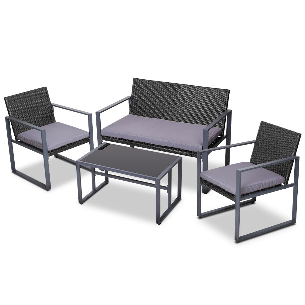 Gardeon 4PC Outdoor Furniture Patio Table Chair Black