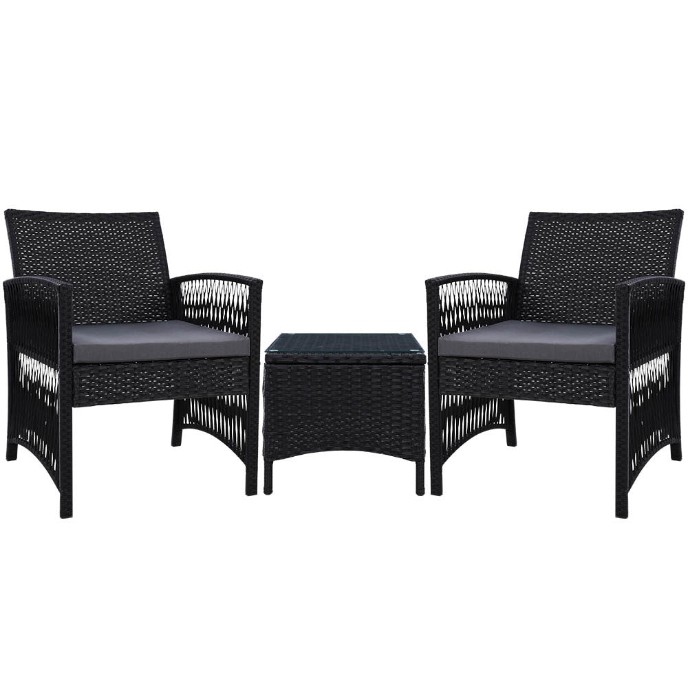 Gardeon Patio Furniture Outdoor Bistro Set Dining Chairs Setting 3 Piece Wicker