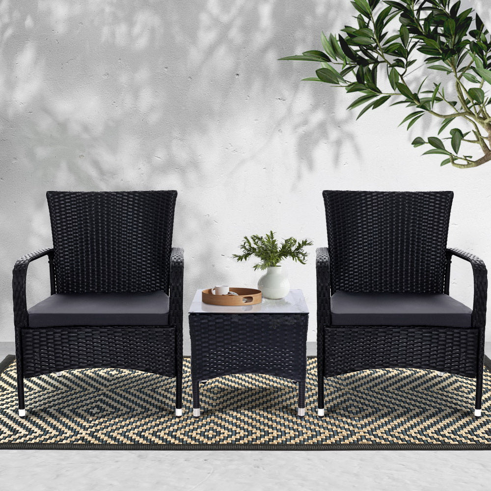Outdoor Furniture Patio Set Wicker Rattan Outdoor Conversation Set Chairs Table 3PCS