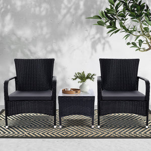 Outdoor Furniture Patio Set Wicker Rattan Outdoor Conversation Set Chairs Table 3PCS