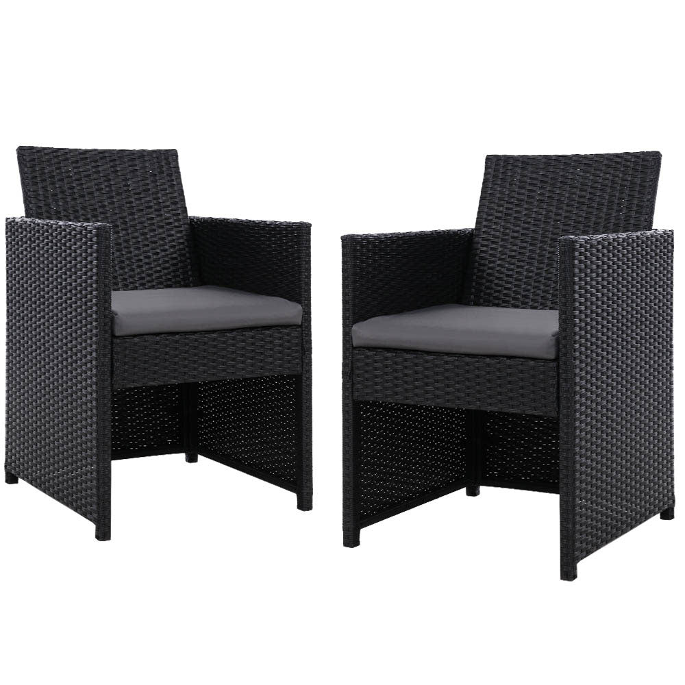 2x Outdoor Dining Chairs Wicker Chair Patio Garden Furniture Setting Lounge Cafe Cushion Bistro Set Gardeon Black