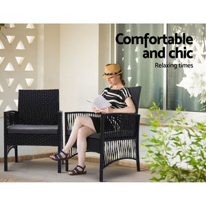 Outdoor Furniture Dining Chairs Rattan Garden Patio Cushion Black x2 Gardeon