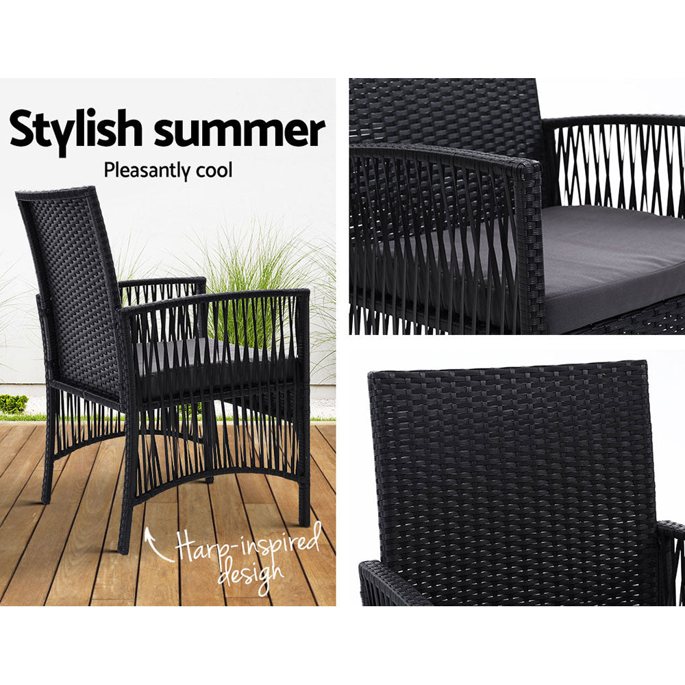 Outdoor Furniture Dining Chairs Rattan Garden Patio Cushion Black x2 Gardeon