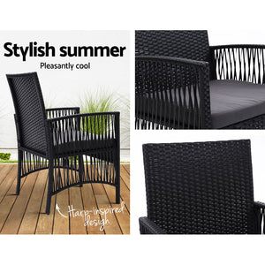 Outdoor Furniture Dining Chairs Rattan Garden Patio Cushion Black x2 Gardeon