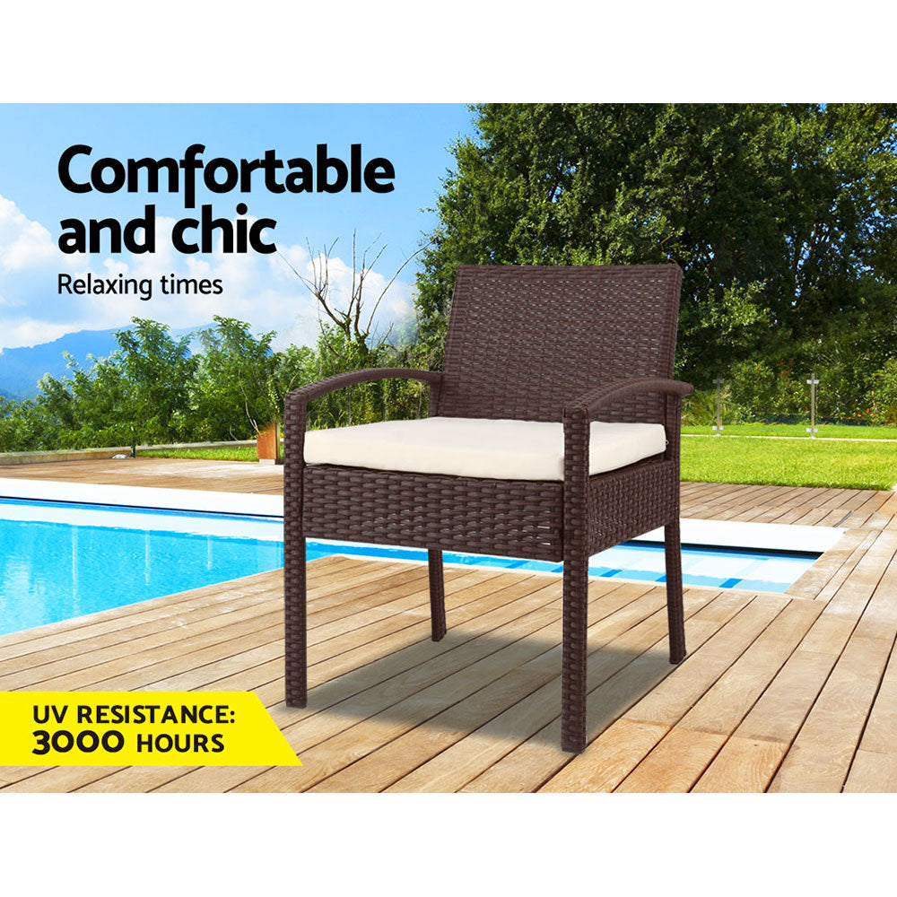 Outdoor Chairs Wicker Dining Chair Patio Garden Furniture Lounge Bistro Set Cafe Cushion Gardeon Brown