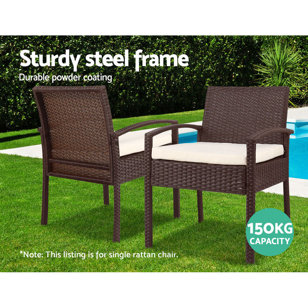 Outdoor Chairs Wicker Dining Chair Patio Garden Furniture Lounge Bistro Set Cafe Cushion Gardeon Brown