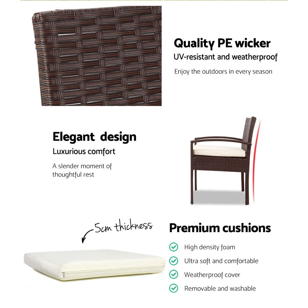 Outdoor Chairs Wicker Dining Chair Patio Garden Furniture Lounge Bistro Set Cafe Cushion Gardeon Brown