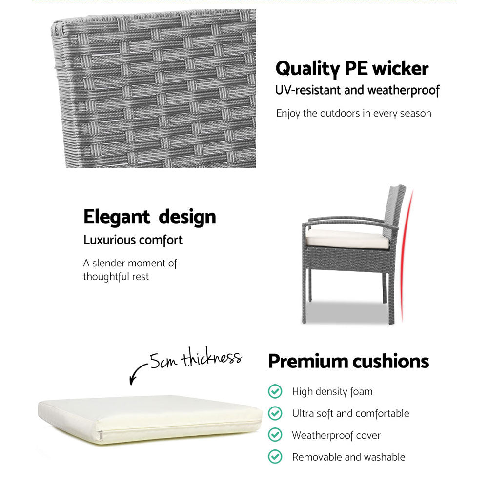 Gardeon Outdoor Furniture Bistro Wicker Chair Grey