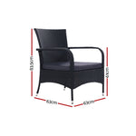 Outdoor Dining Chairs x2 Wicker Chair Patio Garden Furniture Bistro Setting Lounge Cafe Cushion Gardeon XL Black