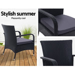 Outdoor Dining Chairs x2 Wicker Chair Patio Garden Furniture Bistro Setting Lounge Cafe Cushion Gardeon XL Black