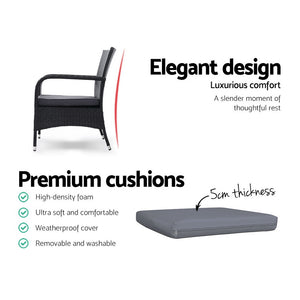 Outdoor Dining Chairs x2 Wicker Chair Patio Garden Furniture Bistro Setting Lounge Cafe Cushion Gardeon XL Black