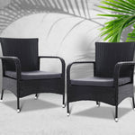 Outdoor Dining Chairs x2 Wicker Chair Patio Garden Furniture Bistro Setting Lounge Cafe Cushion Gardeon XL Black