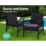 Gardeon Outdoor Furniture Dining Chairs Rattan Garden Patio Cushion Black 3PCS Tea Coffee Cafe Bar Set