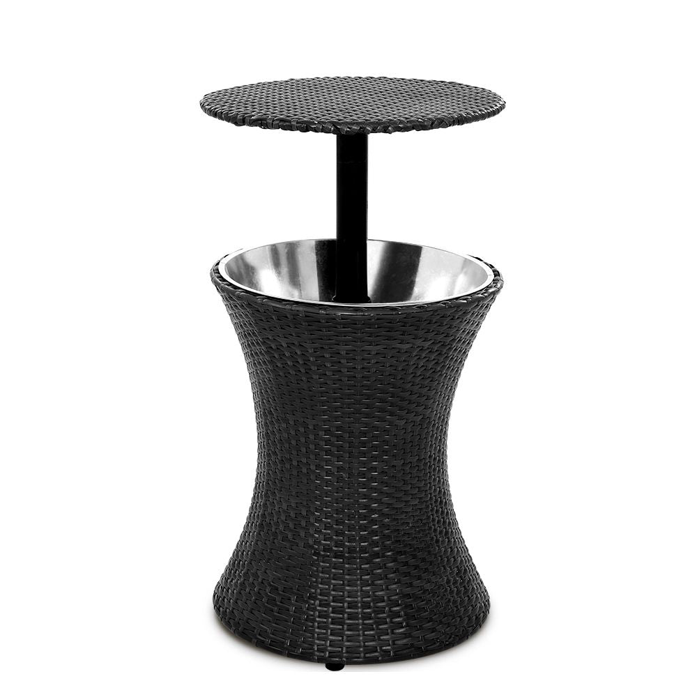 Outdoor Patio Pool Cooler Ice Bucket Rattan Bar Coffee Table Black