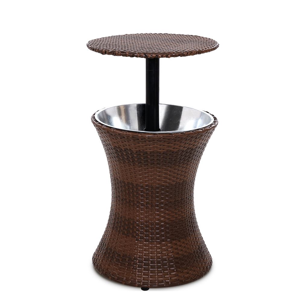 Outdoor Patio Pool Cooler Ice Bucket Rattan Bar Coffee Table Brown