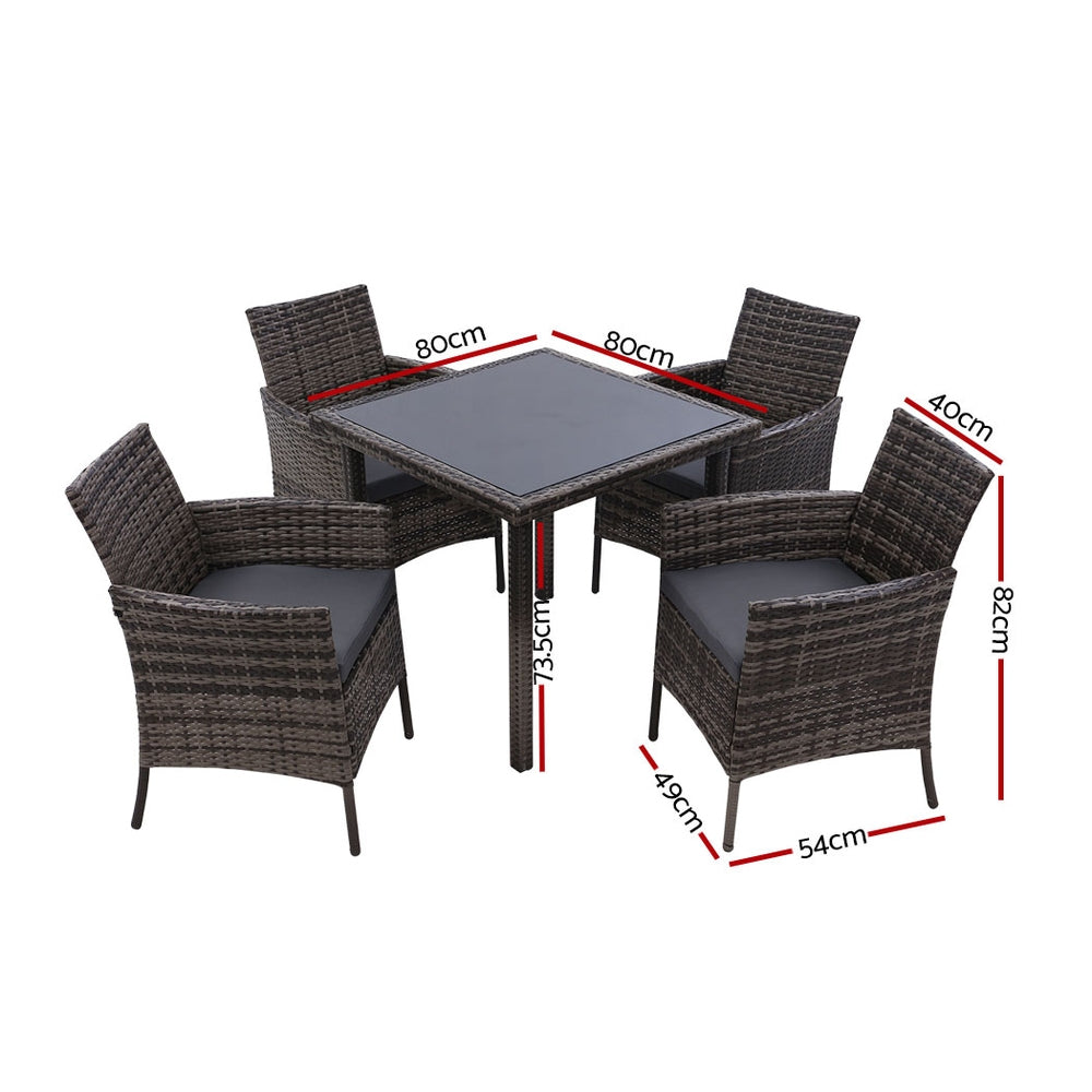 Outdoor Dining Set Patio Furniture Wicker Chairs Table Mixed Grey 5PCS