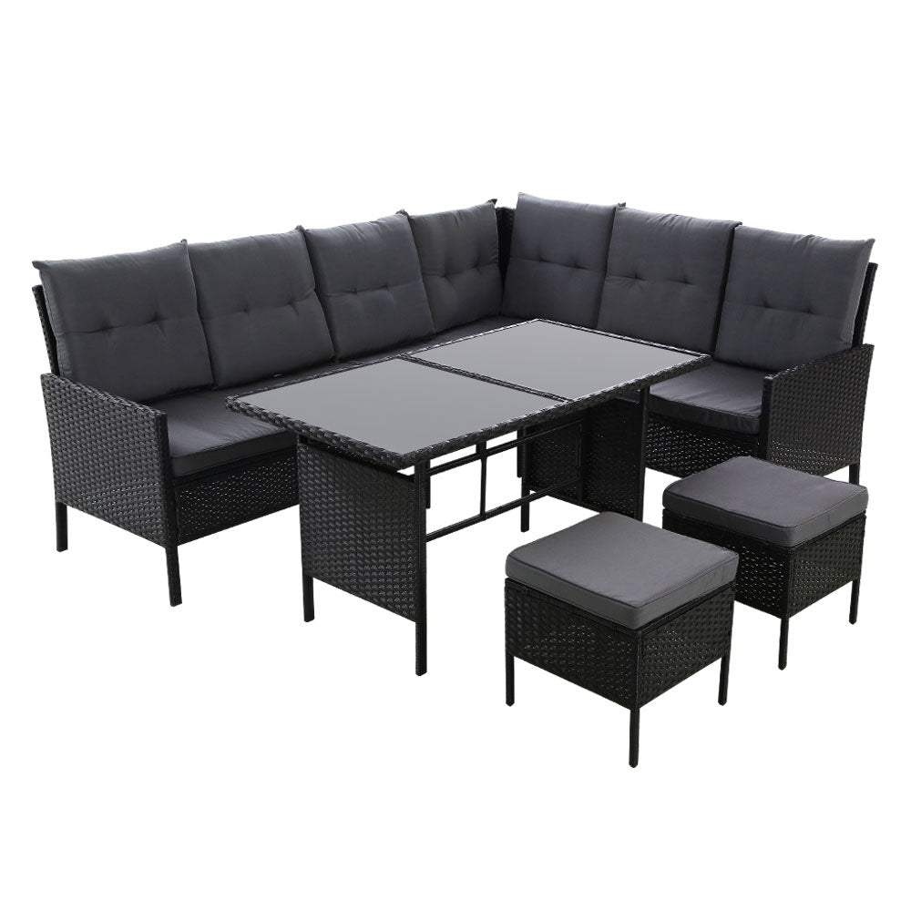 Outdoor Sofa Set Patio Furniture Lounge Setting Dining Chair Table Wicker Black