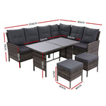 Outdoor Sofa Set Patio Furniture Lounge Setting Dining Chair Table Wicker Grey