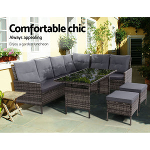 Outdoor Sofa Set Patio Furniture Lounge Setting Dining Chair Table Wicker Grey