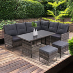 Outdoor Sofa Set Patio Furniture Lounge Setting Dining Chair Table Wicker Grey