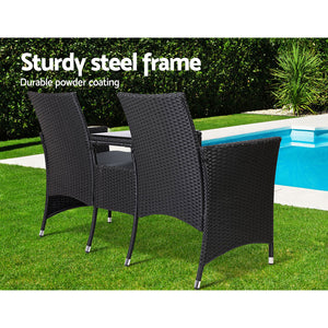 Gardeon Outdoor Furniture Chair Bench Sofa Table 2 Seat Cushions Wicker Black