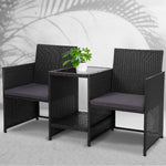 Gardeon Outdoor Setting Wicker Loveseat Birstro Set Patio Garden Furniture Black