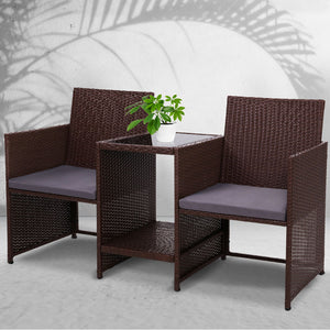 Gardeon Outdoor Setting Wicker Loveseat Birstro Set Patio Garden Furniture Brown