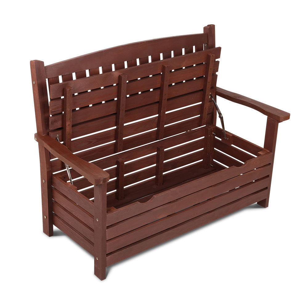 Gardeon Outdoor Storage Bench Box Wooden Garden Chair 2 Seat Timber Furniture Brown