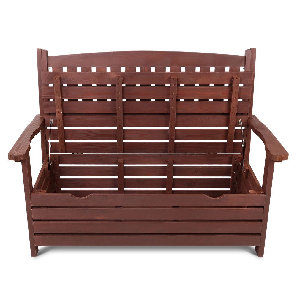 Gardeon Outdoor Storage Bench Box Wooden Garden Chair 2 Seat Timber Furniture Brown