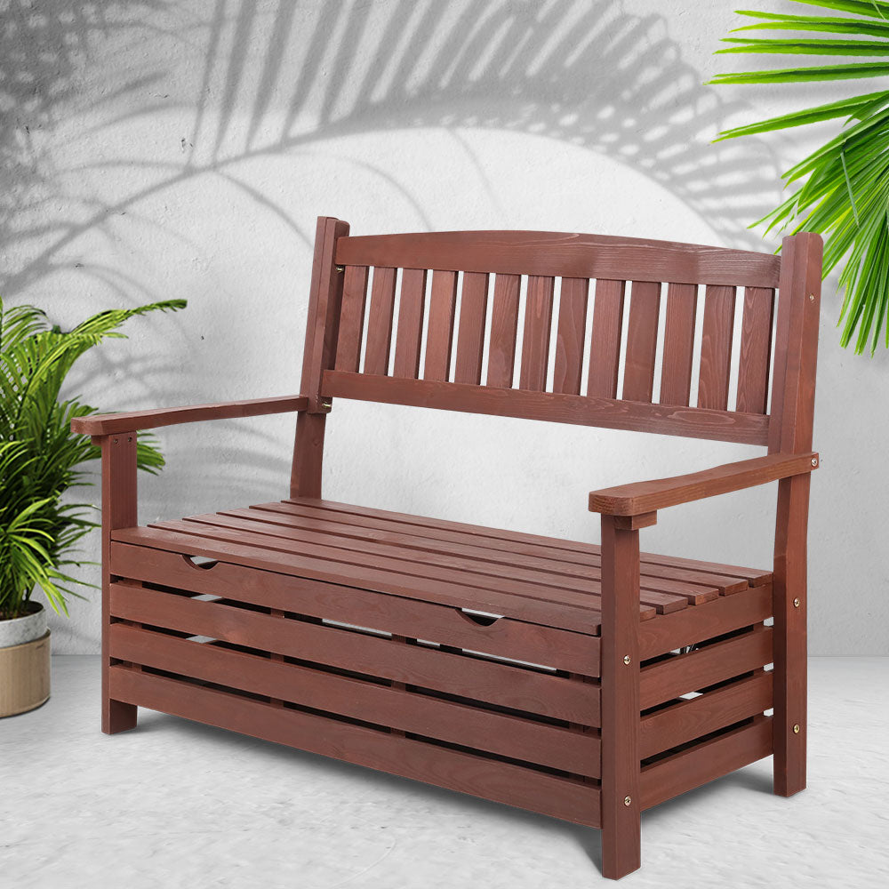 Gardeon Outdoor Storage Bench Box Wooden Garden Chair 2 Seat Timber Furniture Brown