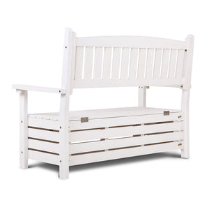 Gardeon Outdoor Storage Bench Box Wooden Garden Chair 2 Seat Timber Furniture White