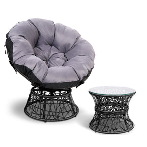 Gardeon Papasan Chair and Side Table - Black