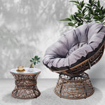 Gardeon Papasan Chair and Side Table - Brown