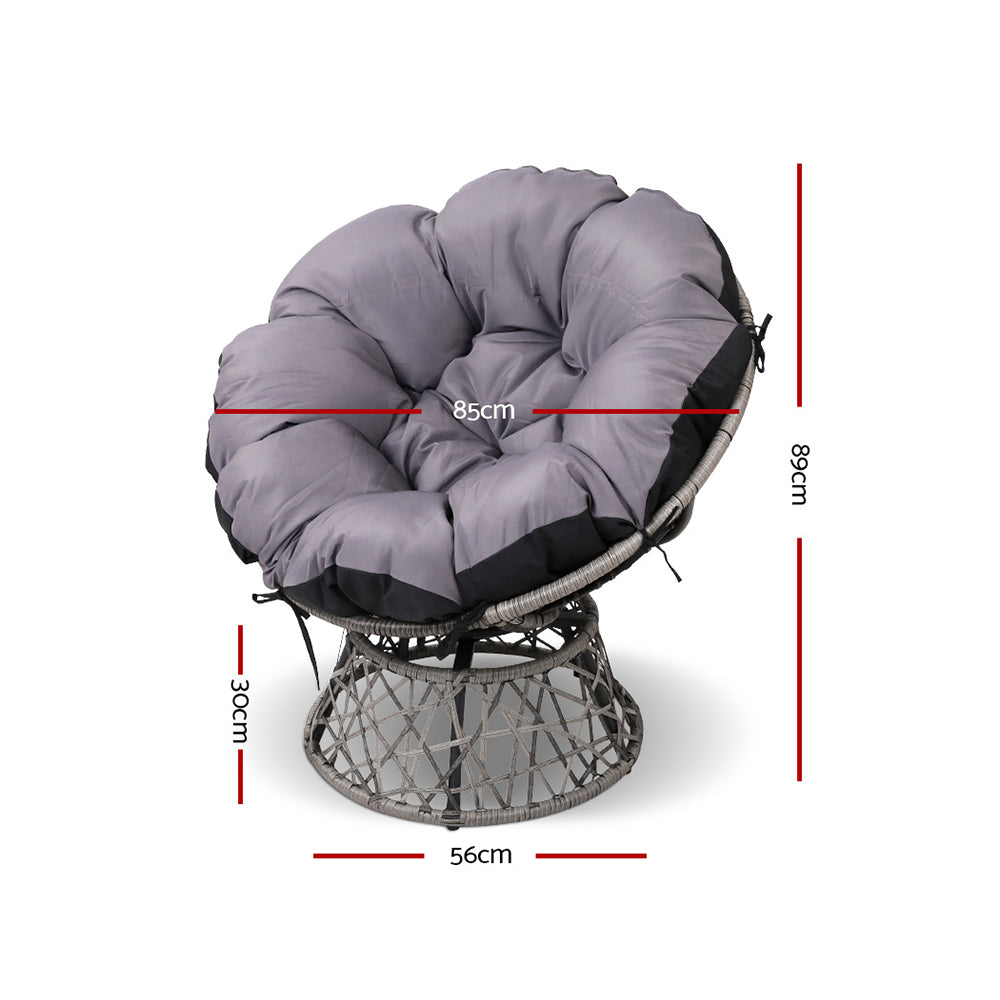 Gardeon Papasan Chair and Side Table - Grey