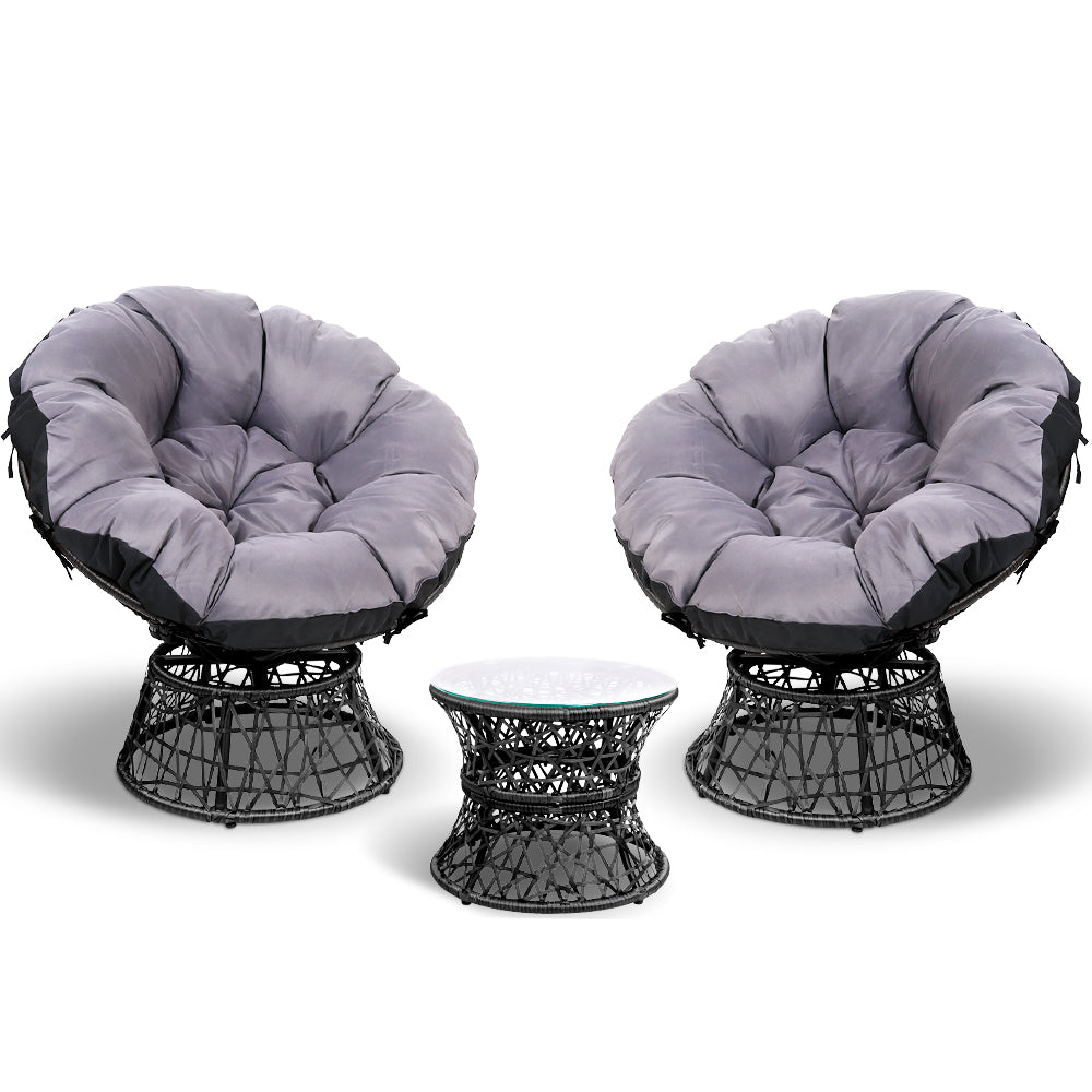 Gardeon Papasan Chair and Side Table Set- Black