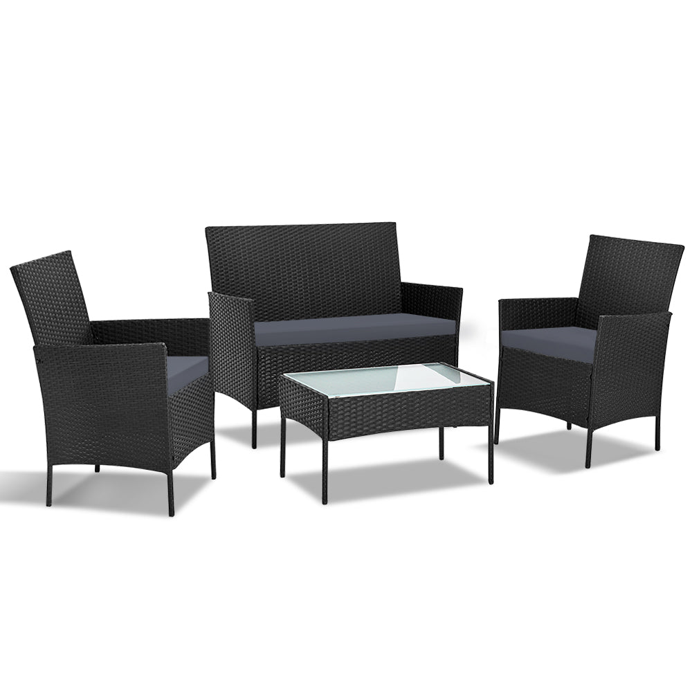 Gardeon 4-piece Rattan Outdoor Set - Black