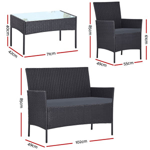 Gardeon Outdoor Furniture Rattan Set Chair Table Dark Grey 4pc