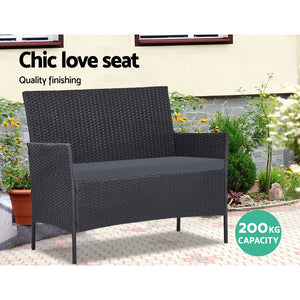 Gardeon Outdoor Furniture Rattan Set Chair Table Dark Grey 4pc