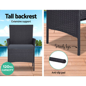 Gardeon Outdoor Furniture Rattan Set Chair Table Dark Grey 4pc