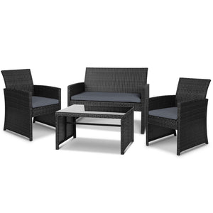 Gardeon Set of 4 Outdoor Rattan Chairs & Table - Black 