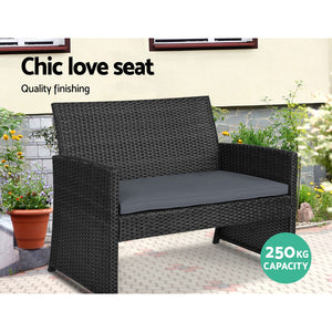 Gardeon Set of 4 Outdoor Rattan Chairs & Table - Black 