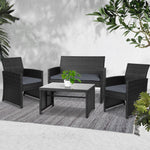 Gardeon Set of 4 Outdoor Rattan Chairs & Table - Black 