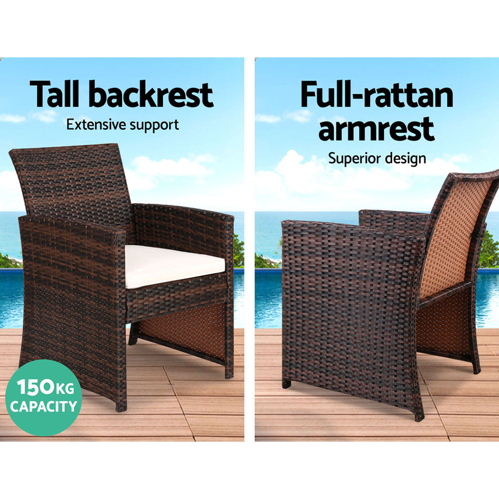 Gardeon Set of 4 Outdoor Rattan Chairs & Table - Brown 