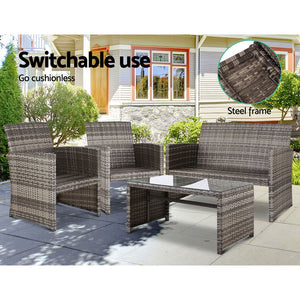 Gardeon Set of 4 Outdoor Rattan Chairs & Table - Grey